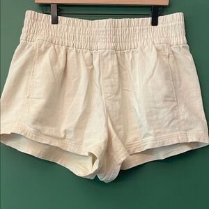 Aerie High Waist Womens L Soft Cream Shorts Wide Waistband Pockets Lightweight
